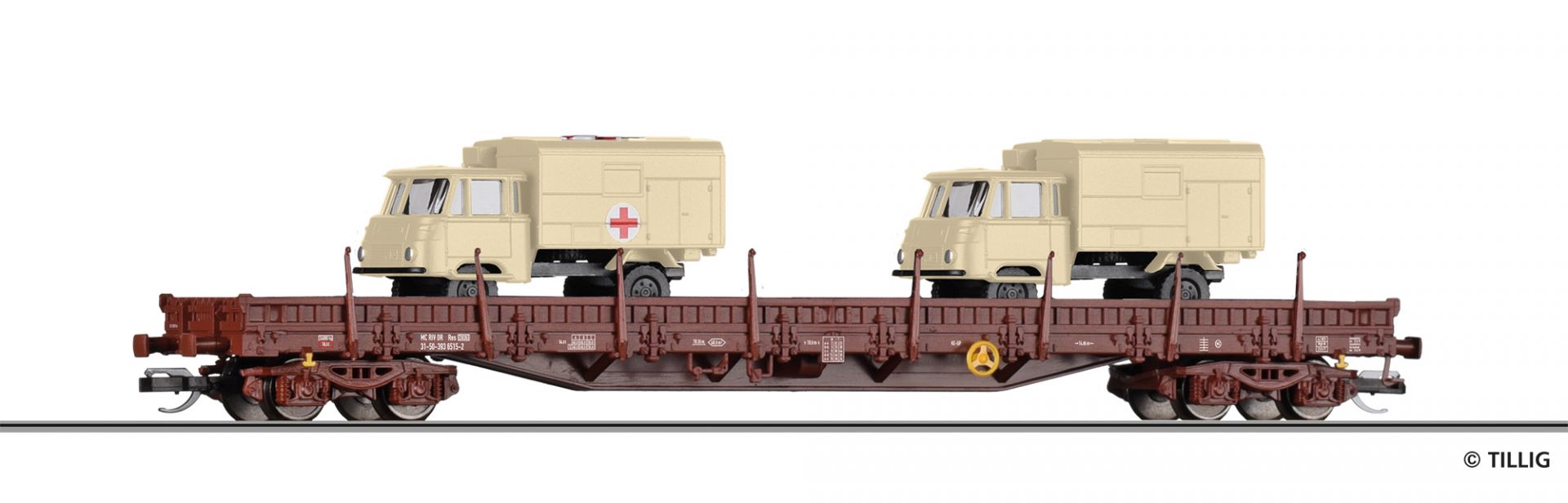 18146 Tillig TT Niederbordwagen mit zwei LKW Robur DR Ep.IV