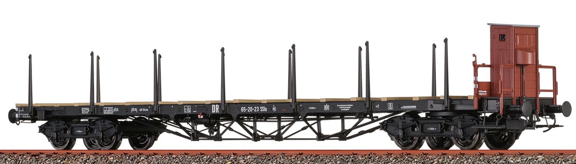 Brawa H0 50653 - Drehgestellflachwagen SSlu 65, DR, Ep.III