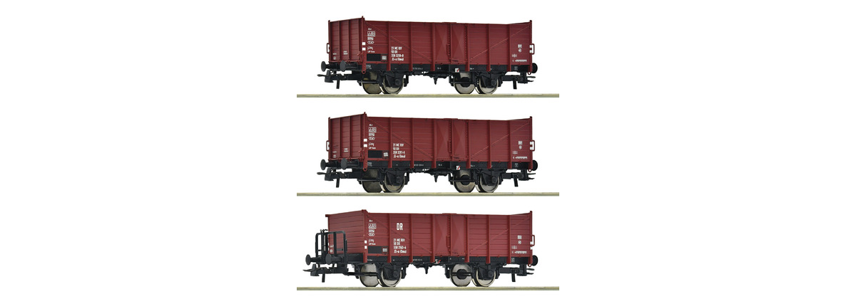 Roco 6600146 H0 3-tlg. Set: Offene Güterwagen, DR