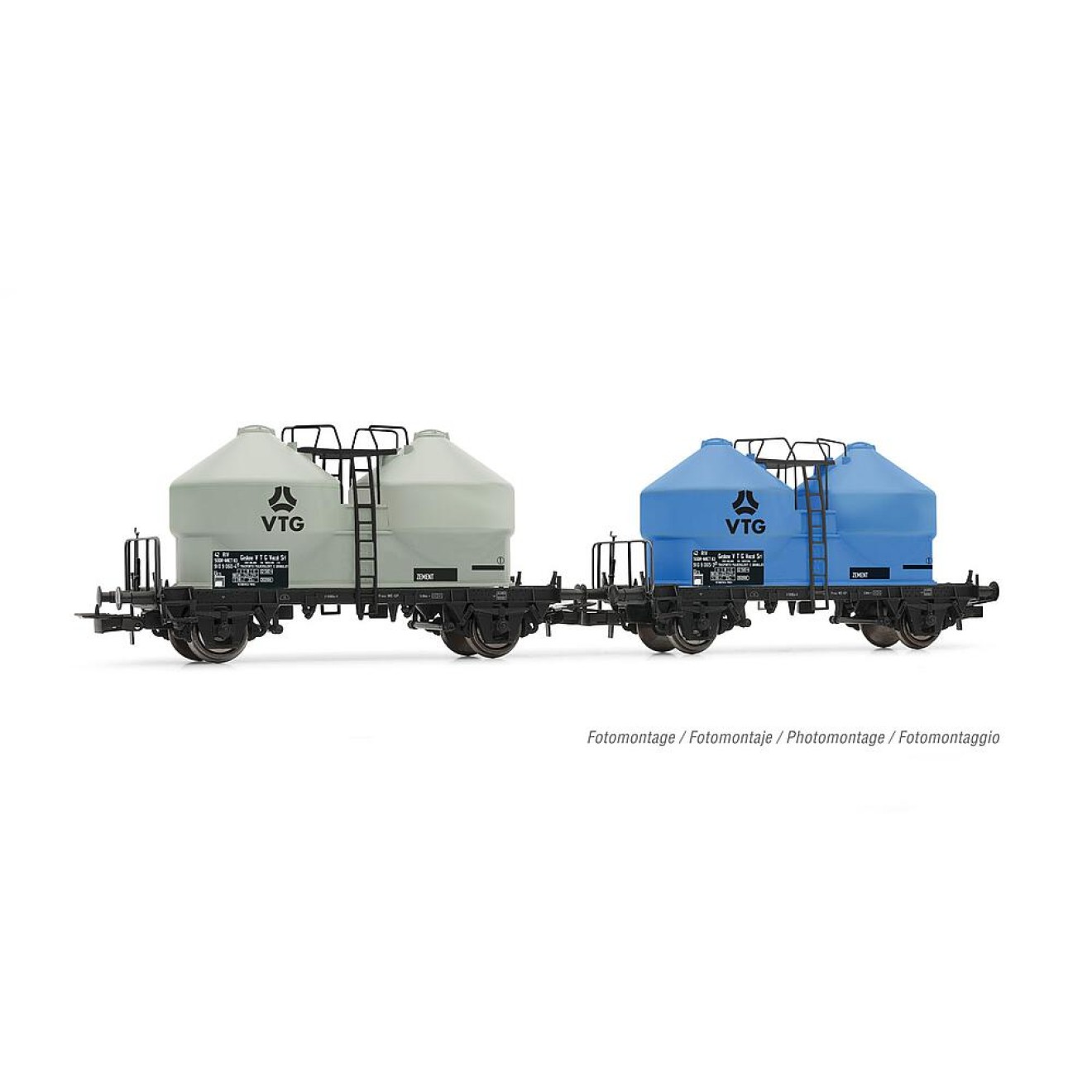 Rivarossi HR6592 H0 2-tlg. Set 2-achs. Silowagen Ucs in grauer und blauer 