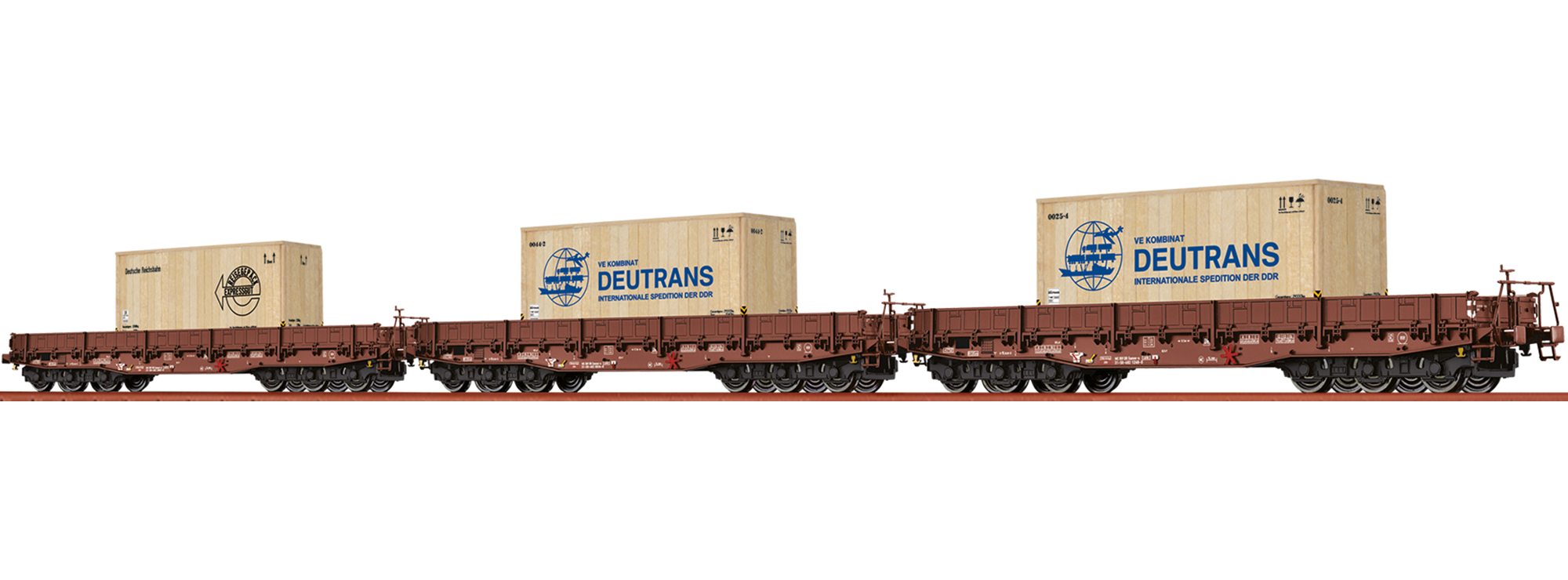 50876 Brawa 3er-Einheit Schwerlastwagen Samm-u[4818] (Ladegut Holzkiste 2x Deutrans, 1x Stückgut), DR, Ep. IV